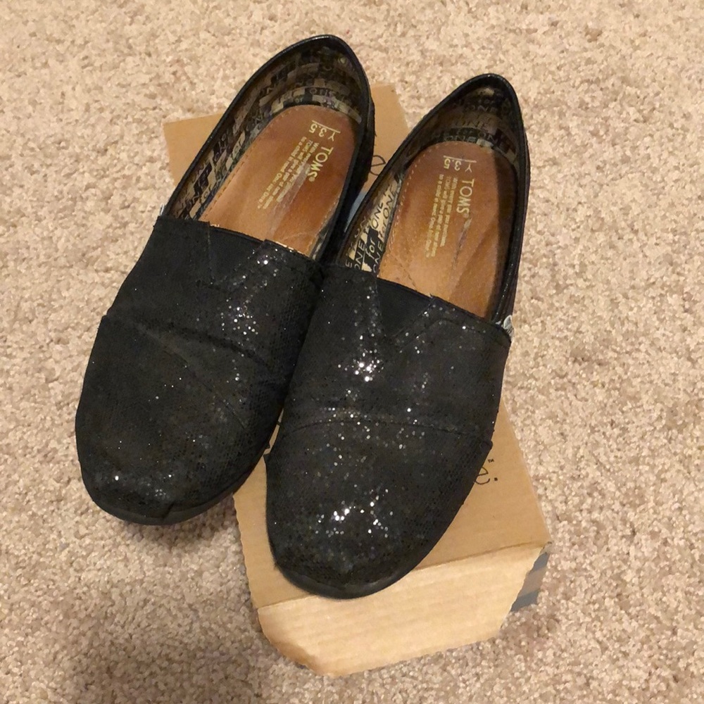Toms black glitter shoes